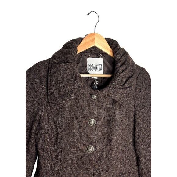 BB Dakota Wool Blend Jacket Brown Tweed Size Medium Button Closure Preppy - Picture 2 of 6